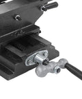 5 Inch Cross Slide Drill Press Vise For Heavy Duty Cast Iron Milling, close-up of ergonomic handle and sliding mechanism.