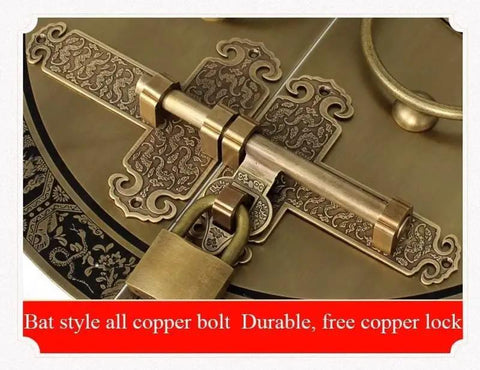 Bulletproof Heavy Duty Solid Brass Slide Bolt Latch, Portable Security Door Lock with intricate designs, used for secure entries.
