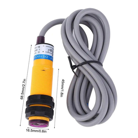 JYIO 10 Pack Infrared Photoelectric Switch Diffuse Reflection Sensor Module with yellow cylindrical body and 1.1m cable.