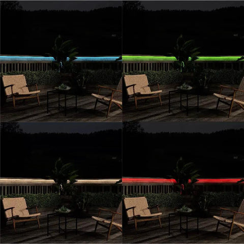 24 Foot Smart Plug In LED Strip Light With RGBW Color Changing Indoor Outdoor 1300 Lumens IP65 Weatherproof in patio setting