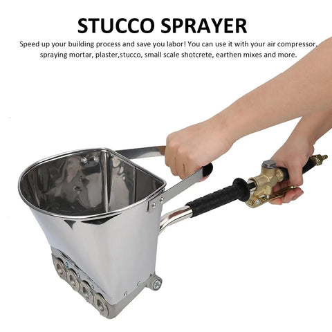 Pro Stucco Sprayer Kit With Ceiling Hopper Straight Up Beast Mortar Spray Gun, silver sprayer for easy plaster application.