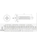 Diagram of Heavy Duty Stainless Steel Flat Head Tapping Wood Screws Set 60mm Long Countersunk Self Tapping Screws M4 To M8