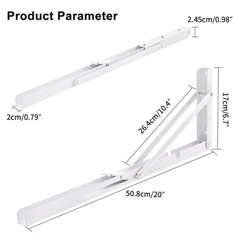 White Folding Shelf Brackets 20 Inch Heavy Duty L Shaped DIY Collapsible Shelf Brackets For Workbench And Folding Tables Hinges