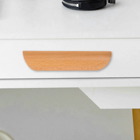 Semicircle Solid Wood Cabinet Handles Set Of 6 64mm Beech Drawer Pulls on white dresser, sturdy furniture hardware