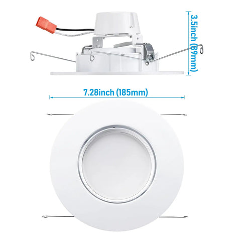 6 Inch Gimbal LED Recessed Light Kit Dimmable 13W Downlight Mood Lighting 5000K Daylight CRI90 Rotatable 360 Degree Horizontal