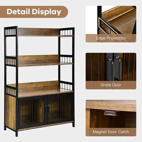 Detail display of Built Tough 3 Layer Bread Rack And Industrial Kitchen Microwave Shelf With Double Door Storage Cabinet and Grate Doors.