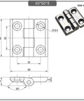 Heavy Duty Thickened Hinge Brackets For Industrial Automation Motor Hardware No Nonsense Design Rock Solid Performance Smooth Action Single 60X60X8 Size diagram with dimensions.
