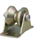 Heavy Duty V Groove Caster Wheel Three Inch Steel Pulley Built Like A Tank For Sliding Doors And Industrial Carts Featuring A Rock Solid Five Hundred Kg Load Rating And Top Shelf Smooth Operator Glide On Tracks close up of steel pulley wheel with solid mounting bracket
