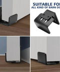 Bottom Floor Guide For Sliding Barn Doors U Shape Adjustable Stay Roller Flexible Fit Distance Flush Flat Bottom Design Wall Mount System For Doors And Cabinets 2 Pack Built Tough Steel With Black Powder Coat showing installation on barn door