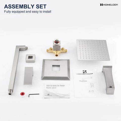 Brushed Nickel Shower Trim Kit With Valve Included, All-In-One Tub And Shower Faucet Set with assembly parts displayed