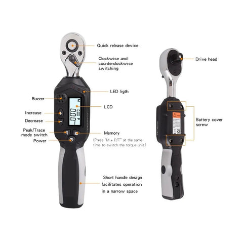 High Accuracy Digital Torque Meter With Backlight Display And Buzzer Alarm. Electric Torque Tester Featuring Ratchet Detection Light. 10 Preset Values For Exact Screw Tightening Precision Tool. Essential For Auto Repair And Professional Mechanics