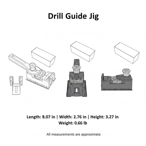 Rock Solid Woodworking Drill Guide Jig For Dead On Accurate Dowel Holes And No Sweat Furniture Assembly with measurements and design.
