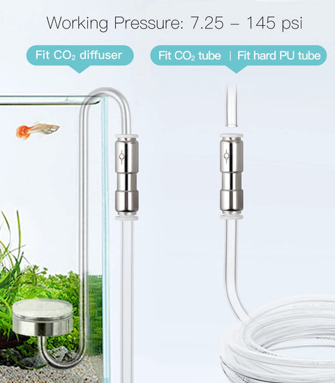 Clscea metal check valve for aquarium CO2 tubing, 2 pieces, stainless steel, suitable for CO2 diffuser tubes