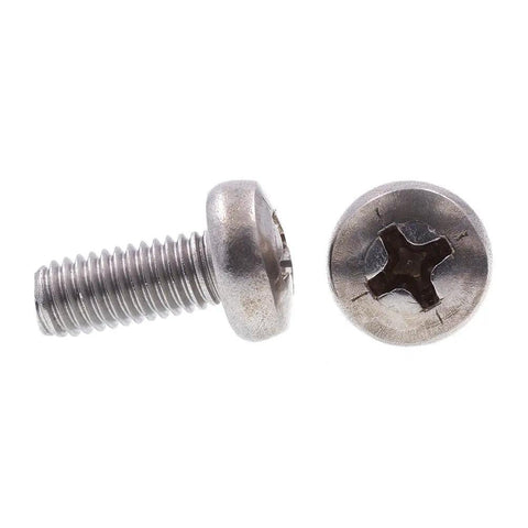 Heavy Duty Metric Machine Screws Featuring Pan Head And Phillips Drive, M5 12Mm Coarse Thread Fasteners For Shop Projects, showing two screws.