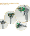 Pro Level Double Head Pneumatic Spray Gun With Stainless Steel Needle And Nozzle For Heavy Duty Industrial Painting Projects Featuring Tough As Nails Durability And Slick One Point Three Mm Tip Design, detailed view of dual head nozzles.