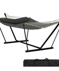 Double Outdoor Hammock With Stand For Patio Backyard And Beach, Heavy Duty Steel Frame, Portable Foldable Design, Stable Balance Rope