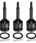 Three Piece 1/2 Inch Drive Torx T30 Socket Set, 6 Point Star Sockets, Chrome Molybdenum Steel, Includes Cotter Pins and O Rings