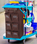 Front view of a Large Capacity Janitorial Cart Bag With Leakproof Design For Hotels And Housekeeping Carts on a cart.