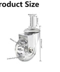 Heavy Duty 2 Inch PU Rubber Swivel Caster M8 Threaded Stem with dimensions, chrome plated bracket and clear wheel design.