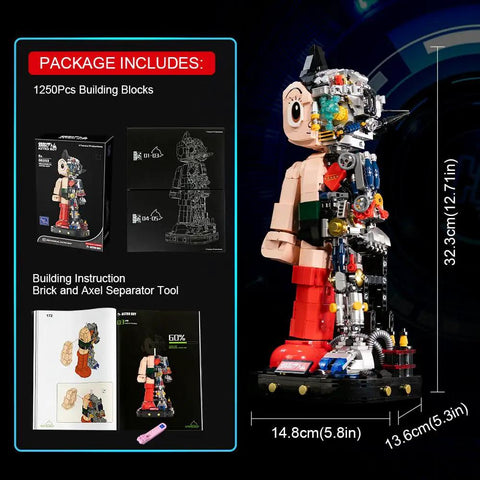 Astro Boy Mechanical Building Set With Clear Version Licensed Classic Anime Figure Brick Model showcasing 12.7in height with box