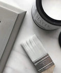 Matte Sealer For Painted Furniture And Cabinets Water Based Clear Matte Topcoat Protects Wood Concrete And Metal Surfaces No Yellowing Easy To Use Paint Sealant For DIY Projects 16 Oz shown with brush and painted wood piece