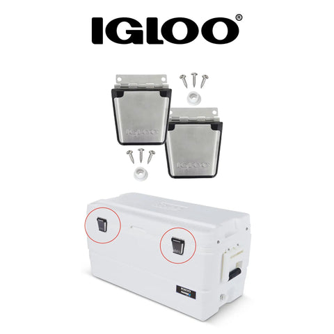Heavy Duty Stainless Steel Cooler Parts Kit With Beefy Latches Hinges And Marine Grade Screws That Fit 50 To 165 Quart Ice Chests.