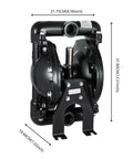 Tough As Nails Air Operated Double Diaphragm Pump Aluminum Body Nitrile Diaphragms 1 Inch Inlet Outlet dimensions side view