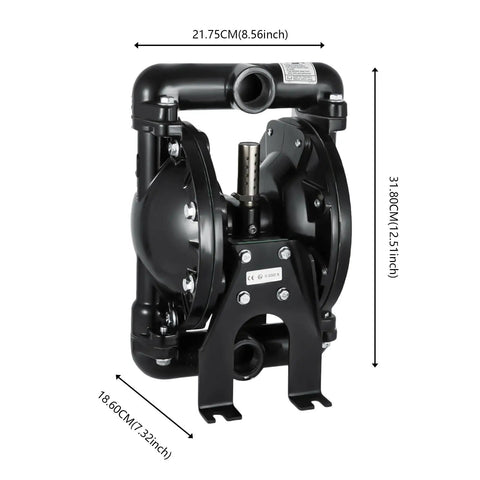 Tough As Nails Air Operated Double Diaphragm Pump Aluminum Body Nitrile Diaphragms 1 Inch Inlet Outlet dimensions side view