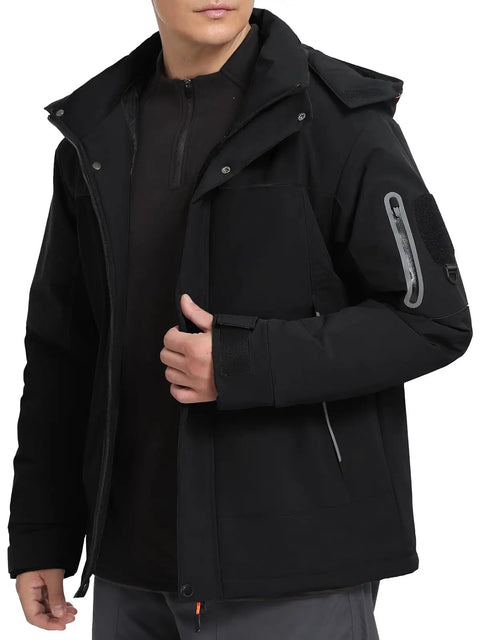 Person wearing a Heated Ski Jacket With 4D Smart Heating Windproof Waterproof Shell Graphene Lined Insulated Coat