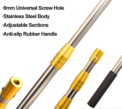Retractable Fishing Gaff Stainless Steel 6 Foot Telescopic Gaff Pole With 8mm Screw Hole, features adjustable sections and anti-slip handle
