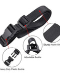 Quick Release Nylon Utility Straps For Trail Ready Hiking And Travel Go To Backpack Accessory Bag Straps Adjustable 0.75 Inch Wide By 40 Inch Long 4 Pack Black Heavy Duty For Outdoor Sports, featuring black straps with heavy duty plastic buckle and adjustable buckle.