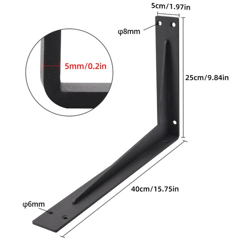 Heavy Duty L Brackets For Countertops 16x10x2 In Solid 5mm Thick Shelf Brackets With Hardware Included Matte Black close-up