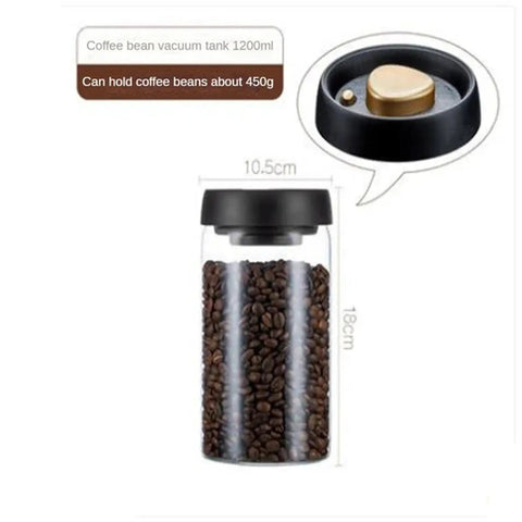 Turn Up Your Kitchen Game With This Super Durable Vacuum Sealed Glass Jar Built For Coffee Beans And Dry Goods. 1200Ml Clear airtight food canister with coffee beans.