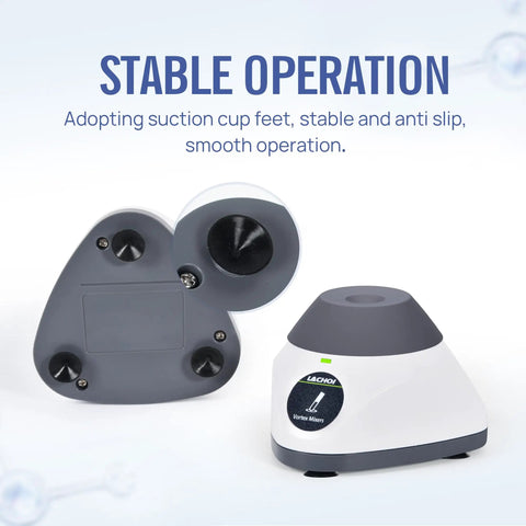 Mini Vortex Mixer 3500 RPM Touch Start No-Wobble Silicone Base 4.5 mm Orbit, view of bottom suction cups for stability.