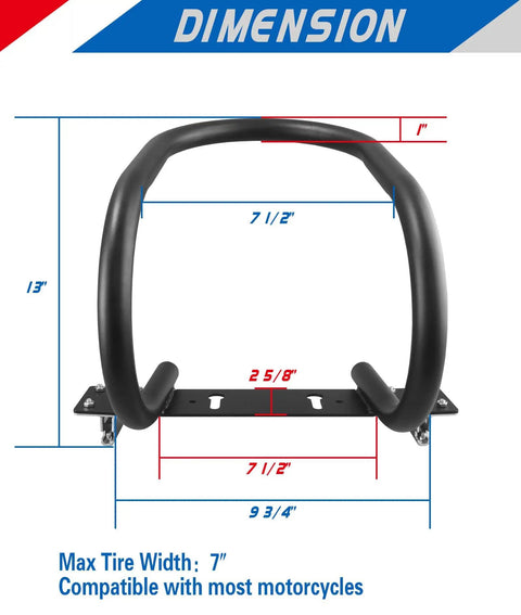 Heavy Duty Steel 7 Inch E Track Wheel Chock with dimensions and tire compatibility information