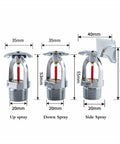 Fast Response Fire Sprinkler Head With Heavy Duty Side Spray Configuration For Instant 68 Degree Pop showing up, down, and side spray angles with measurements.