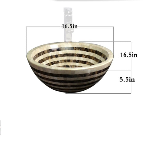SDVantage Round Countertop Basin Sink Bowl,Ceramic Vessel Washbasin for Lavatory Bathroom Bathroom Vessel Sink Above Counter Bathroom Vanity Sink Bowl - 16.5" L X 16.5" W X 5.5" H with striped design.
