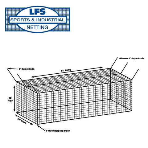 Diagram of Heavy Duty HDPE Batting Cage Net For Baseball And Softball Training Gauge 42 Twine Outdoor UV Treated Weather Resistant Netting 12 By 14 By 55 Feet Net Only No Frame Included with labeled dimensions and details.