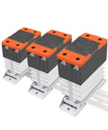 Heavy Duty Solid State Relay With Heatsink For DC Control To AC Output 100 Amp High Current 10A 25A 40A Variants Single Phase DIN Rail Mount Power Switch For Industrial Automation Motor Control And Panel Applications, three-unit view
