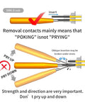 Illustration showing D Sub Connector Pins Removal And Insertion Toolkit For TE AMP Harting Heavy Duty 5A DB Crimp Contacts Extractor Kit Pro Grade Pin Extraction And Insertion, with correct insertion method and warning against misuse.
