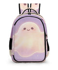Dope Spooky Ghost Jack O Lantern Printed Unisex Backpack with large capacity and durable polyester, front view.