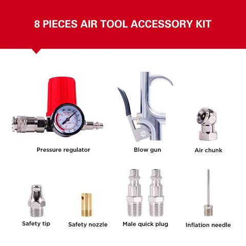 Craftsman Wall Mount Air Compressor With 8 Piece Accessory Kit, Portable Tire Inflator & Quiet Mini Tank 125 Psi Max Pressure Retractable 30 Ft Hose For Garage Home Car Maintenance