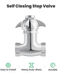 Self Closing Valve With Knob For Easy Operation, Heavy Duty Stop Valve In Polished Chrome Finish, 4 Arm Handle
