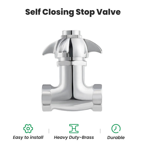 Self Closing Valve With Knob For Easy Operation, Heavy Duty Stop Valve In Polished Chrome Finish, 4 Arm Handle
