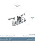 Brantford Brushed Nickel Two Handle Low Arc Traditional Centerset Bathroom Faucet With Drain Assembly, dimensions shown