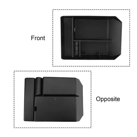 Straight Up Solid Setup For Tesla Cybertruck Center Console Organizer 2024 And 2025 Custom Molded TPE storage shown from front and opposite angles.
