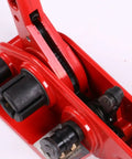 Close-up view of Manual Pet Strap Tensioner Tool With Palm Grip Handles Lightweight Portable Design Durable Steel Frame.