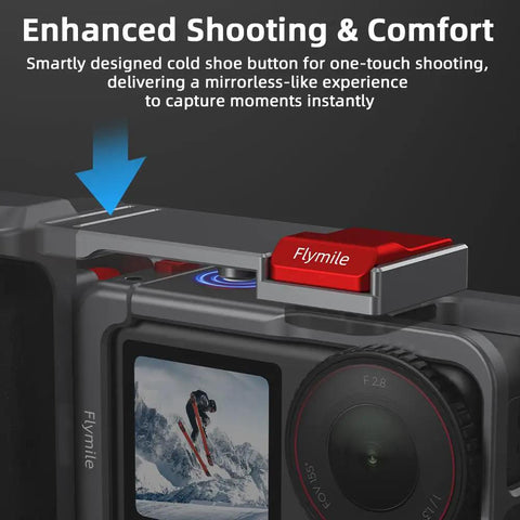 Grip Kit For DJI Action 5 Pro 4 3 With Cage, Handle Holder Bundle, cold shoe mount detail.
