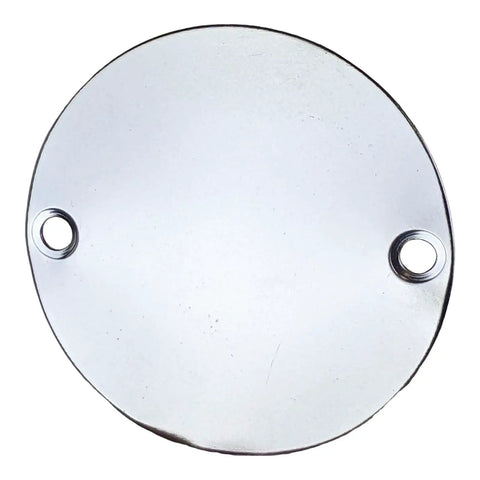 Hardcore Right Side Round Engine Clutch Cover Plate With Screws Fits 110cc 125cc, silver steel cover with two mounting holes.