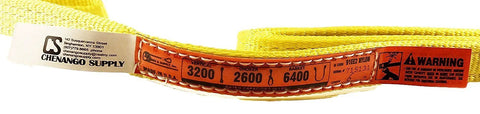 Chengo Supply 1in x 6ft nylon lifting sling with yellow webbing and orange rating tag (3200/2600/6400 lb)